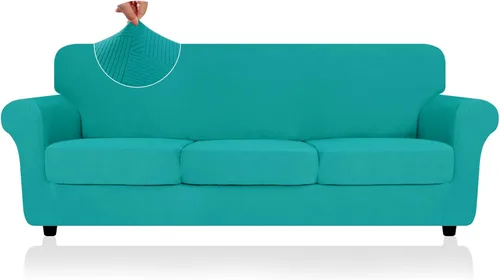 Vista 28 de ZNSAYOTX 2026 Funda de silla a rayas de 2 piezas (79 cm - 117 cm), funda de sillón elástica gruesa con banda elástica antideslizante y lazos