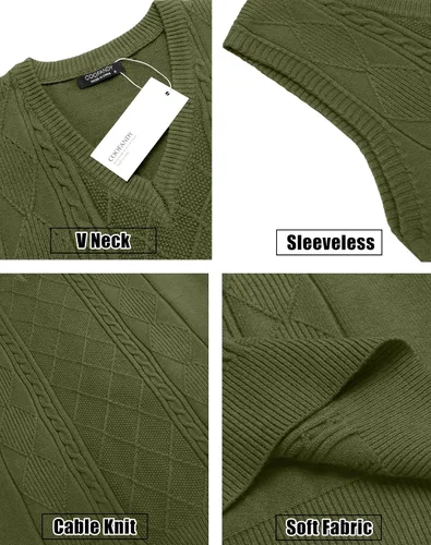Vista 5 de COOFANDY Chaleco de Suéter con Cuello en V para Hombre Chaleco de Punto Casual Pullover Chaleco Ajuste Ceñido Sin Mangas Ligero Chaleco de Suéter