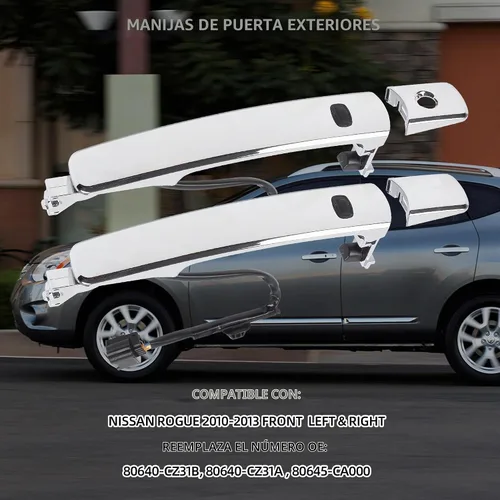 Vista 2 de Dasbecan 2 piezas de manija de puerta delantera exterior inteligente de entrada sin llave cromada compatible con Nissan Rogue 2010-2013, lado