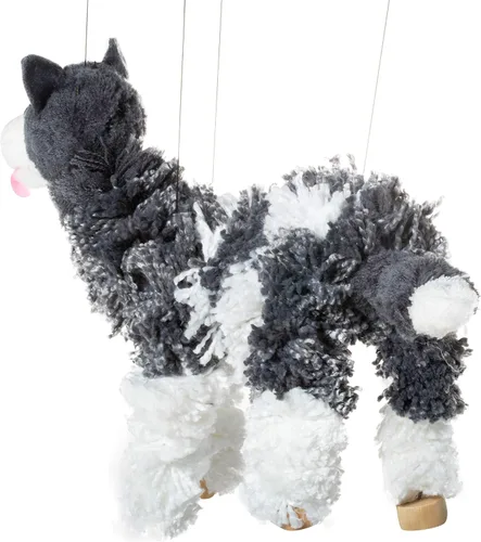 Vista 3 de Artisan Owl Marioneta Husky Siberiana - Perro de hilo con patas de madera, cuerdas desmontables (negro)