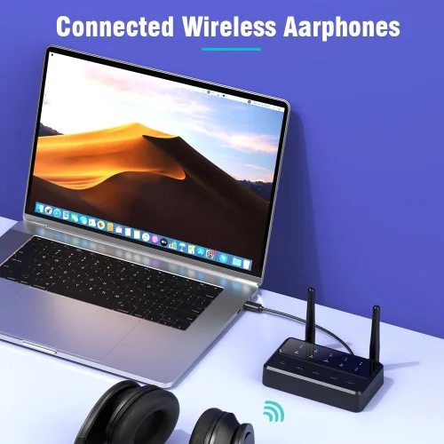 Vista 6 de Receptor transmisor de auriculares Bluetooth estéreo Bluetooth 5.4 con Bluetooth de baja latencia, receptor HD de baja latencia para estéreo