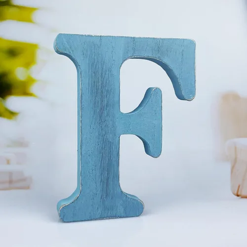 Vista 14 de Letras de madera azul rústica de 6 pulgadas, letras de madera sin terminar para pared, letras decorativas azules retro de pie, decoración de tablero