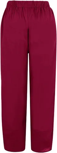 Vista 4 de Pantalones de lino para mujer, largos de algodón y cintura retráctil irregular, pantalones casuales con estampado de diente de león