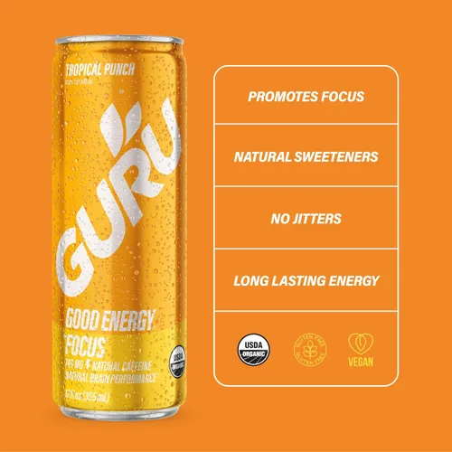 Vista 3 de GURU Bebida energética orgánica Tropical Punch, 12 FZ
