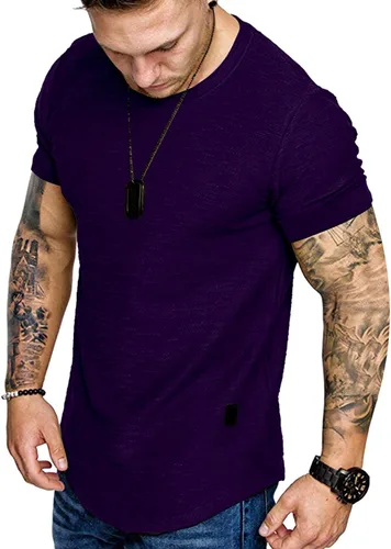 Vista 12 de Camiseta de Moda para Hombre, Camiseta Muscular de Gimnasio, Entrenamiento, Camiseta Atlética de Algodón, Camiseta Superior 240-azul