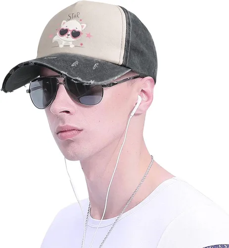 Vista 3 de Cute Cat with Glasses Baseball Cap for Men Women Hats Adjustable Vintage Washed Cotton Dad Hat