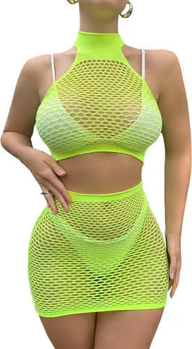 Vista 2 de Lencería de malla para mujer, mini vestido tipo babydoll de malla transparente, para el día de San Valentín, lencería