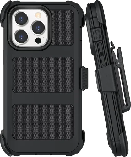 Vista 17 de Funda con clip para cinturón compatible con iPhone 12 Defender con soporte giratorio de 360°, protección resistente anticaídas y golpes, color negro