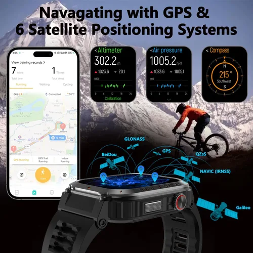 Vista 2 de Reloj inteligente militar con GPS para hombre, presión / altitud/brújula, reloj inteligente de fitness para teléfonos Android y iPhone, rastreador