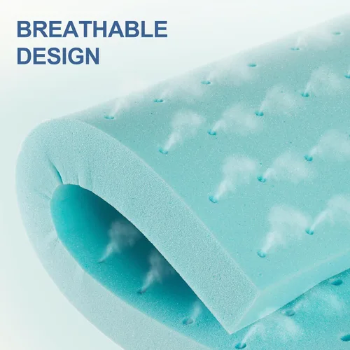 Vista 2 de Eiayeebil Cubrecolchón de espuma viscoelástica de 2 pulgadas, tamaño individual, protector de colchón de espuma con infusión de gel, azul suave