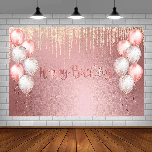 Vista 3 de SENDY Telón de fondo de feliz cumpleaños con purpurina dorada rosa de 7 x 5 pies, decoración de fiesta de cumpleaños de 16 a 18 y 21 años para niña