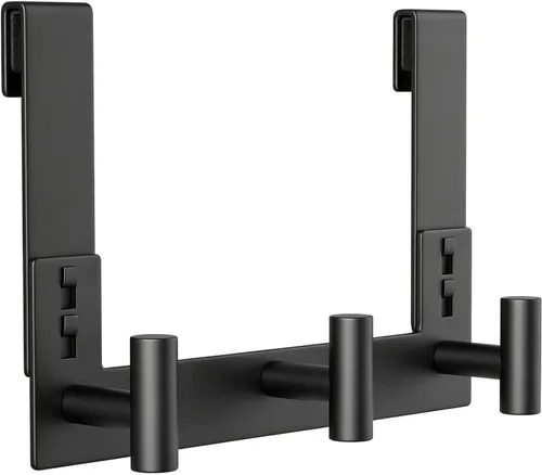 Vista 26 de HUFEEOH Paquete de 1 soporte negro para puerta con 4 ganchos en T