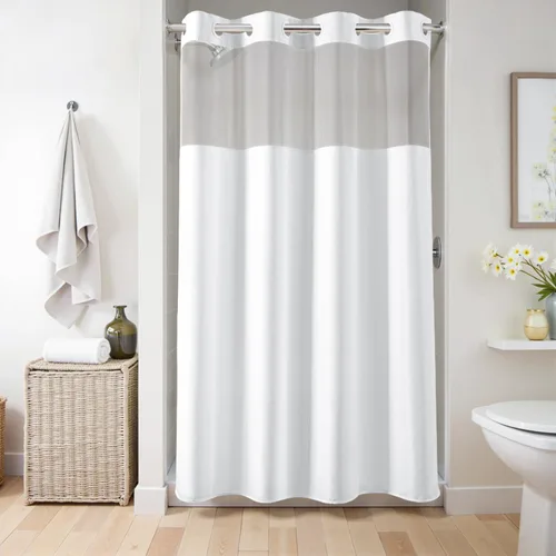Vista 13 de River Dream Cortina de ducha o forro sin gancho con ventana transparente, no incluye forro ni necesario, repelente al agua, lavable a máquina Beige