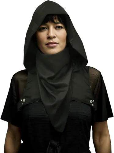 Vista 5 de Capucha de tela con capucha Cyberpunk, máscara de pícaro, capucha de pícaro, capa con capucha, capucha para disfraz de Cyberpunk, color negro