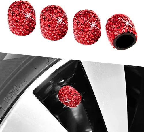 Vista 7 de Kewucn Bling Tapas de Vástago de Válvula de Neumático de Coche, Paquete de 4 Cubiertas Hechas a Mano de Cristal Centelleante con Diamantes de Negro