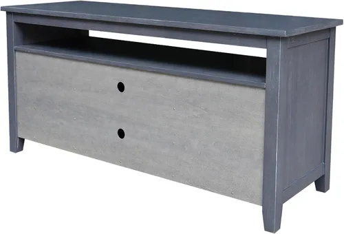 Vista 4 de IC INTERNATIONAL CONCEPTS Soporte de madera maciza para entretenimiento/TV con 2 puertas, gris jaspeado lavado antiguo