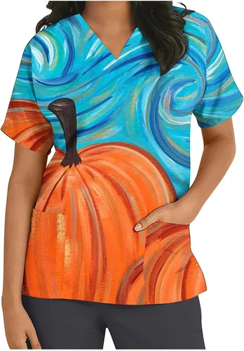 Vista 2 de Womens Vneck Tshirts Work Scrub Vacation Easter Tee Tops for Women Short Sleeve Graphic Summer Fall Shirts 2023
