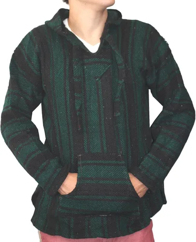 Vista 2 de Del Mex - Sudadera mexicana Baja, poncho tipo sudadera con capucha, diseño de surf, estilo hippie de jerga