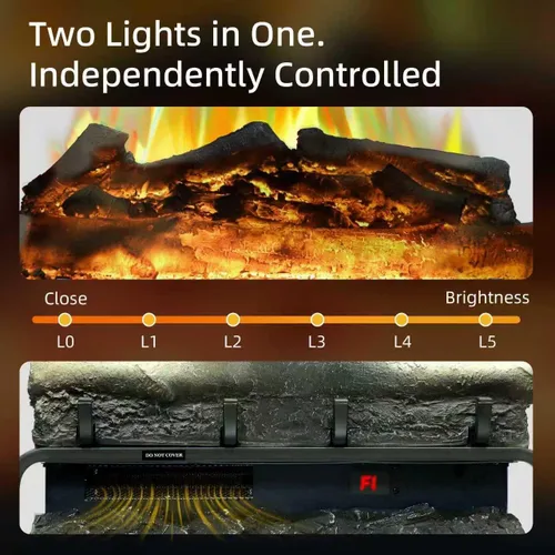 Vista 5 de Juego de troncos de chimenea eléctrica independiente WiFi de 24.5", calentador insertable de chimenea con temporizador de 9H, termostato, 6