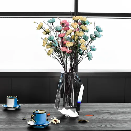 Vista 6 de Jarrón de flores, jarrón de cristal moderno transparente de alta calidad, centro de mesa de aniversario, hecho para mesa, decoración del hogar, boda