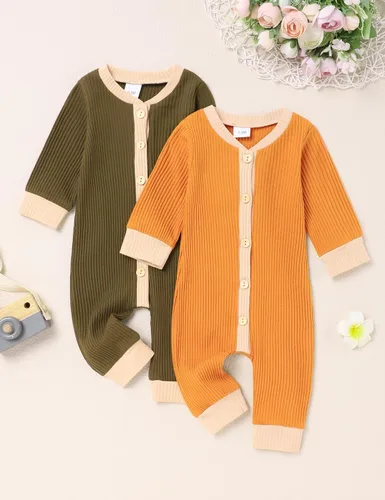 Vista 8 de Ropa para bebé niño recién nacido, traje de manga larga, traje de bebé, 2 unidades de mameluco sólido