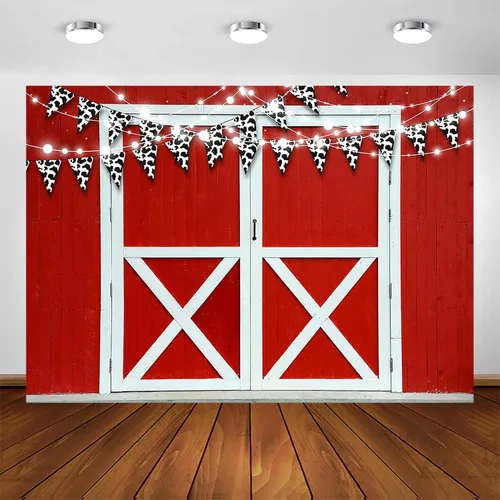 Vista 8 de Decoraciones de granja, telón de fondo para puerta de granero, temática de animales, pancarta de cumpleaños rústica, accesorios de fotografía