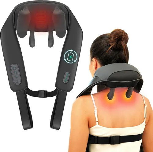 Vista 11 de Snailax - Almohada masajeadora inalámbrica para cuello y hombros con calor, amasamiento profundo 4D, masajeador Shiatsu para la espalda, almohada