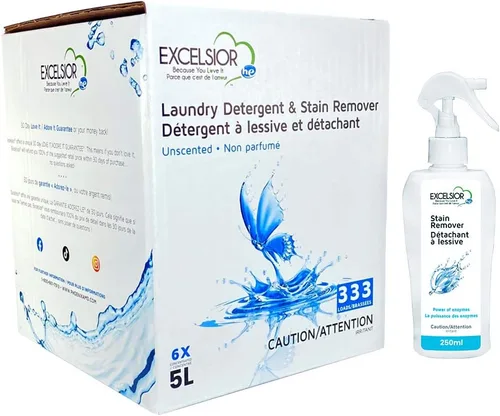 Vista 9 de Excelsior Pür HE - Detergente líquido para ropa sucia, 7.5 unidades, sin fragancia, concentrado, 333 cargas, 4 litros con removedor de manchas