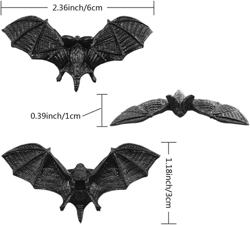 Vista 2 de SaktopDeco Murciélagos negros para decoración de Halloween, mini murciélagos artificiales de plástico 3D para manualidades, broma espeluznante