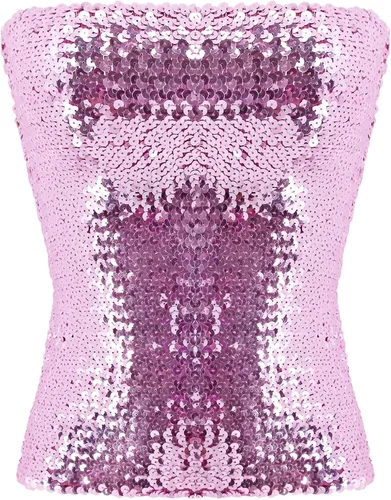 Vista 4 de Naimo Top de tubo de lentejuelas brillantes para mujer, sexy, elástico, para fiesta, disfraz de club, camisolas