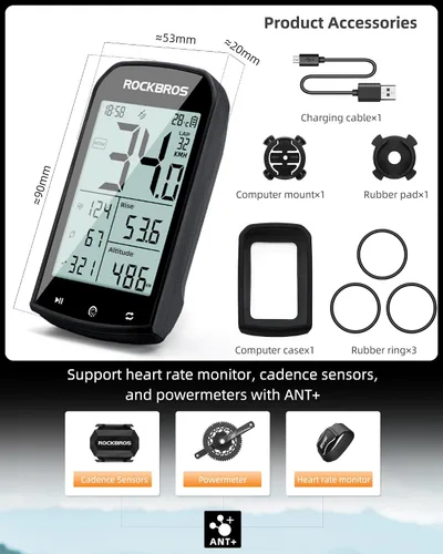 Vista 4 de ROCKBROS Ordenador de bicicleta inalámbrico Ciclismo Computadoras ANT+ Bluetooth bicicleta velocímetro odómetro bicicleta con sensor de cadencia