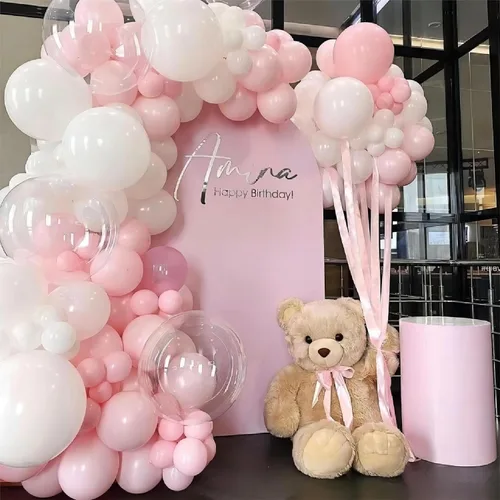Vista 6 de Kit de guirnalda de globos de 130 piezas en rosa pastel y blanco - Globos de látex blancos y rosas de diferentes tamaños de 18/12/10/5 pulgadas