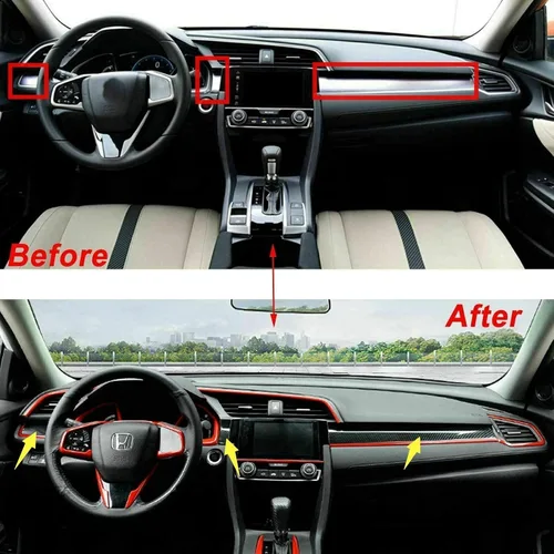 Vista 5 de Xotic Tech - Moldura para consola central para salpicadero, patrón de fibra de carbono, compatible con Civic 10th 2016 2017 2018 2019 2020 2021