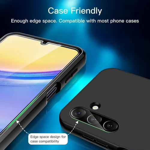 Vista 5 de JETech Protector de pantalla para Samsung Galaxy A15 4G / 5G de 6.5 pulgadas con protector de lente de cámara, película de vidrio templado