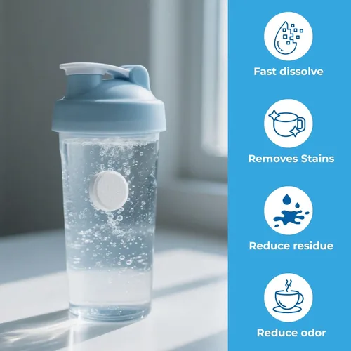 Vista 2 de flowcheer Paquete de 36 tabletas de limpieza de botellas Fórmula potente y de control de olores Limpiador profundo para acero inoxidable