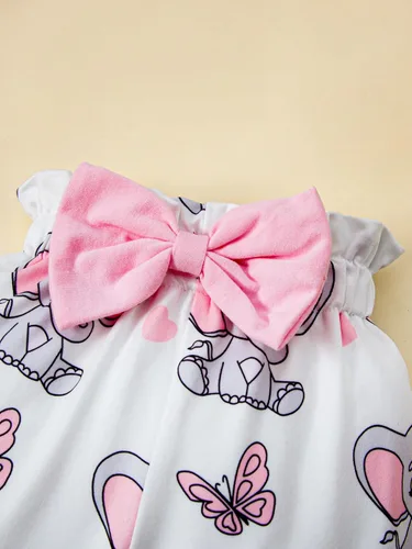 Vista 6 de Conjunto de mameluco y pantalones para niñas de 0 a 18 meses con estampado de elefante