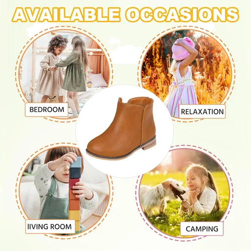 Vista 7 de Botas de tobillo para niñas, botas de tobillo para niñas, botas de cremallera lateral, botas de moda para adolescentes, botas de tacón corto