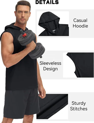 Vista 5 de MAGCOMSEN Camiseta sin mangas con capucha para hombre, de algodón, ajuste regular, para verano, casual