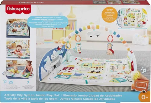 Vista 6 de Fisher-Price Alfombra de juegos para bebé, gimnasio de ciudad a jumbo con música y luces para juegos de desarrollo, recién nacidos a partir de 0