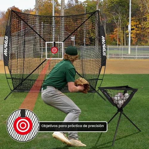Vista 4 de 6'x6' Baseball Softball Practice Net, Batting Tee & Ball Caddy Negro-b