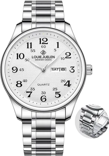 Vista 12 de Gosasa Reloj de cuarzo fácil de leer para personas mayores, números grandes, calendario, resistencia al agua de 98.4 ft, luminoso, reloj de pulsera
