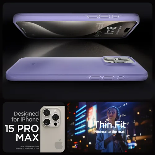 Vista 2 de Spigen Funda delgada diseñada para iPhone 15 Pro Max (2023) [carcasa dura] [protección de grado militar] - morado iris