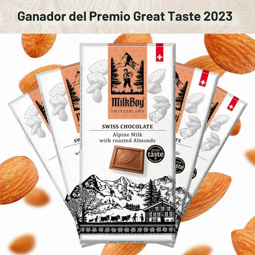 Vista 3 de Milkboy - Barras de chocolate con almendras suizas, chocolate con leche alpino suizo premium con almendras, todo natural, sin gluten, sin OMG