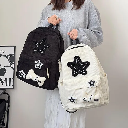 Vista 5 de Mochila moderna Y2K Stars Linda mochila estética para laptop universitaria, mochila casual de viaje para adolescentes (negro)