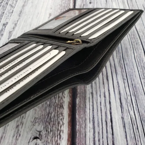 Vista 7 de ag wallets Cartera europea plegable de cuero genuino RFID para hombre Hipster 2 ventanas de identificación