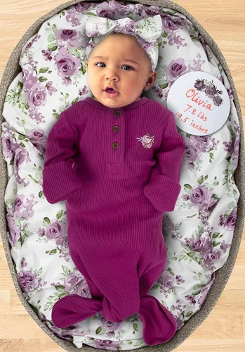 Vista 7 de Coming Home Outfit - Vestido para bebé recién nacido con sombrero a juego, puños de mitones, manta para envolver 4 piezas, juego de 0 a 3 meses