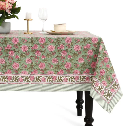 Vista 26 de CPC - Mantel cuadrado 100% algodón, 60 x 60 pulgadas, estampado de bloques indios, mantel para bodas, primavera/verano, barbacoa, verde ágata Verde