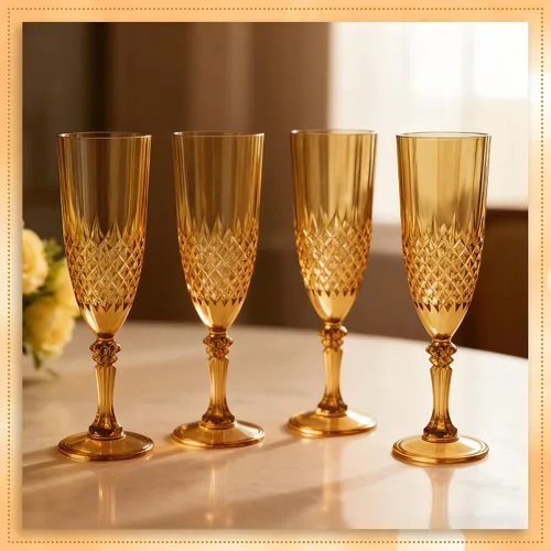 Vista 5 de Copas de champán de plástico, copas de champán a granel, copas de vino acrílicas reutilizables irrompibles para bodas, despedidas de soltero, Ámbar