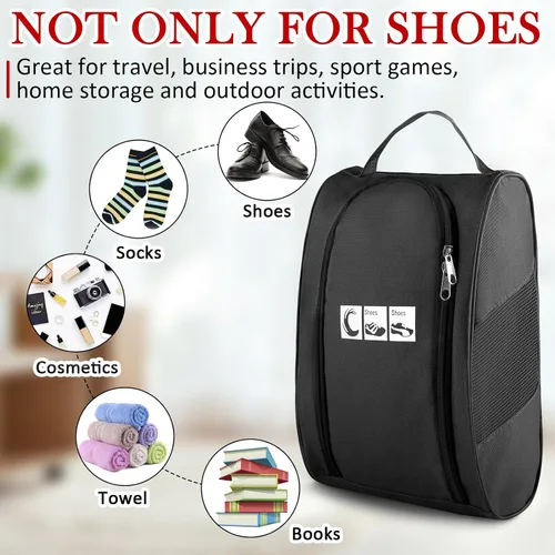 Vista 2 de Bolso portátil del zapato del viaje de Oxford, organizador impermeable del almacenamiento del embalaje del zapato con cierre de cremallera, Negro