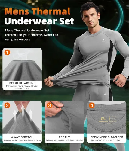 Vista 120 de Conjunto de ropa interior térmica para hombre, ropa interior larga 1#verde militar